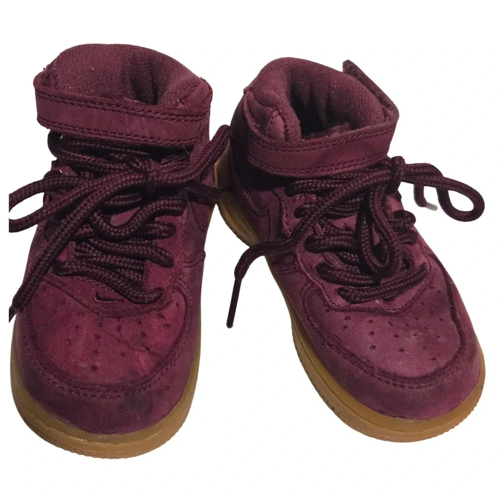 Kids Nike‎ Air Force 1 Mid Burgundy Gum Sole Sneakers Toddler Size 5c